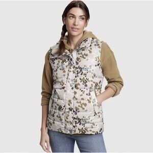 Eddie Bauer Down Puffer Vest Women’s 2XL Stratus Therm Print Zip Outdoor Ecru
